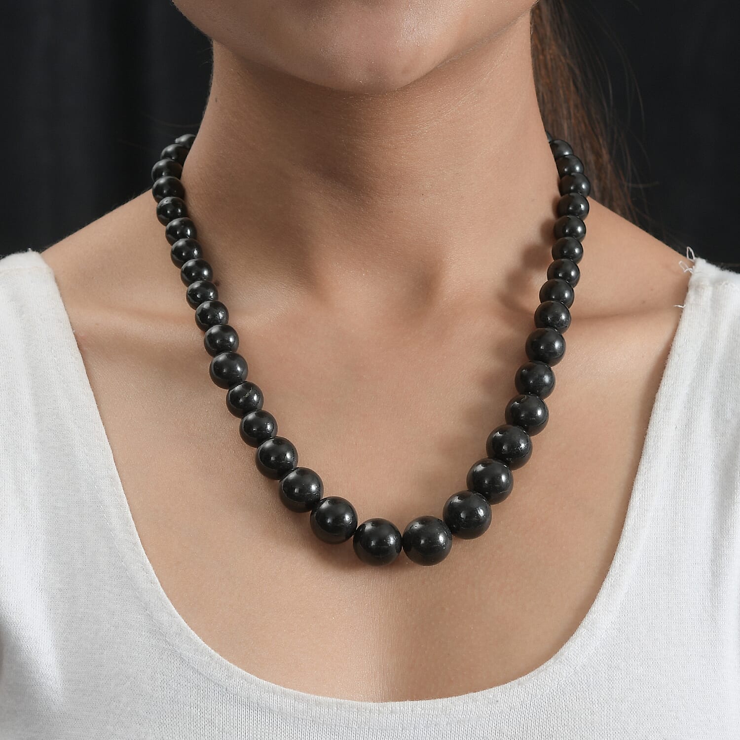 Karis Shungite 8-15mm Beaded Necklace 20 Inches in 18K Rose Gold Plated 424.00 ctw