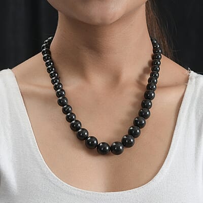 Karis Shungite 8-15mm Beaded Necklace 20 Inches in 18K Rose Gold Plated 424.00 ctw
