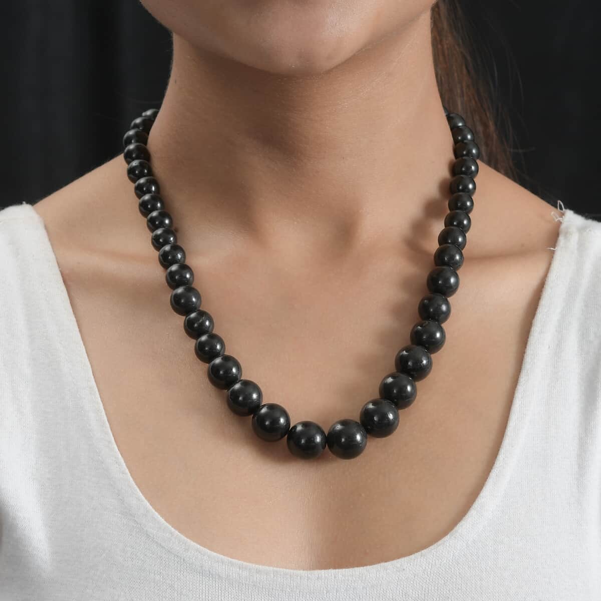 Karis Shungite 8-15mm Beaded Necklace 20 Inches in 18K Rose Gold Plated 424.00 ctw image number 2