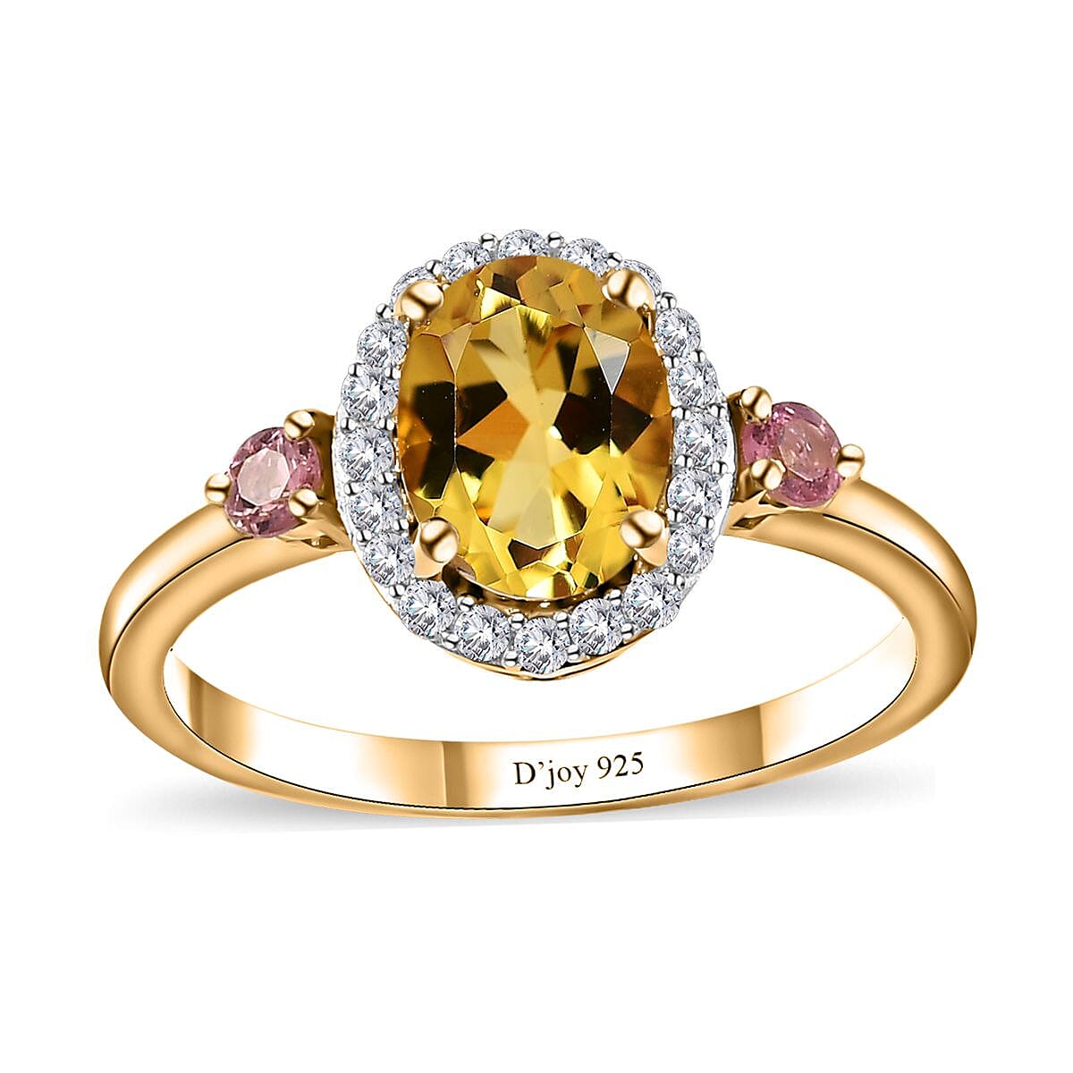 Brazilian Heliodor and Multi Gemstone Halo Ring in Vermeil Yellow Gold Over Sterling Silver (Size 10.0) 1.50 ctw (Del. in 10-12 Days)