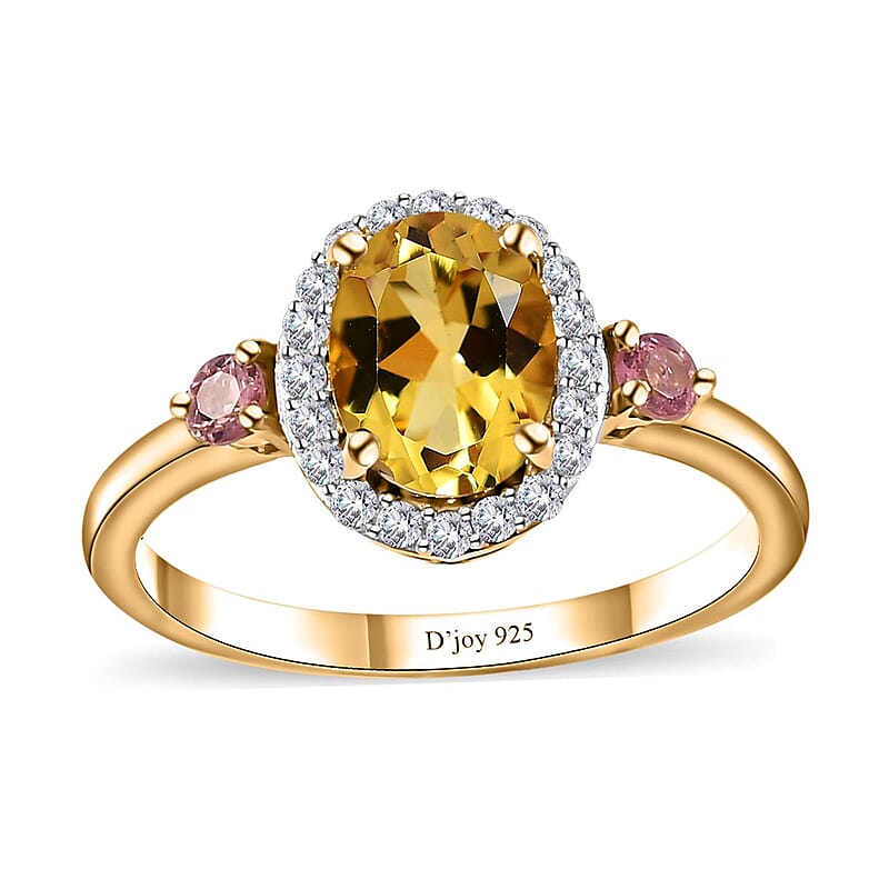 Brazilian Heliodor and Multi Gemstone Halo Ring in Vermeil Yellow Gold Over Sterling Silver (Size 10.0) 1.50 ctw (Del. in 10-12 Days)