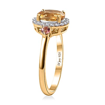 Brazilian Heliodor and Multi Gemstone Halo Ring in Vermeil Yellow Gold Over Sterling Silver (Size 10.0) 1.50 ctw (Del. in 10-12 Days)