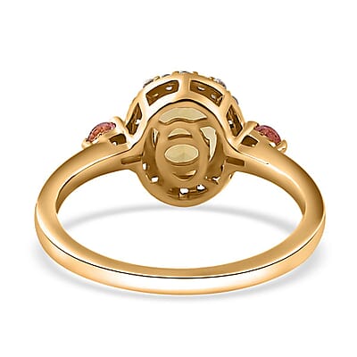 Brazilian Heliodor and Multi Gemstone Halo Ring in Vermeil Yellow Gold Over Sterling Silver (Size 10.0) 1.50 ctw (Del. in 10-12 Days)