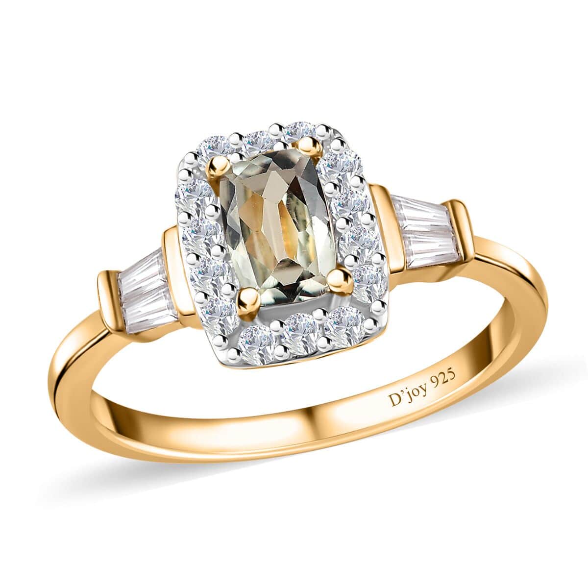 AAA Turkizite and White Zircon Halo Ring in Vermeil Yellow Gold Over Sterling Silver 1.15 ctw (Del. in 10-12 Days) image number 0