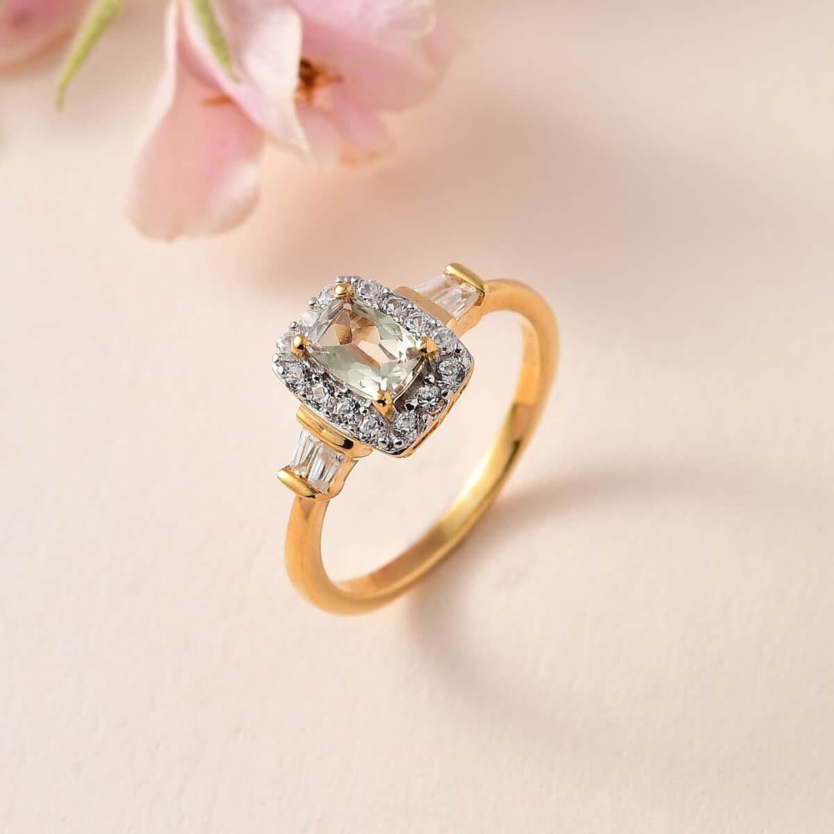 AAA Turkizite and White Zircon Halo Ring in Vermeil Yellow Gold Over Sterling Silver 1.15 ctw (Del. in 10-12 Days) image number 1