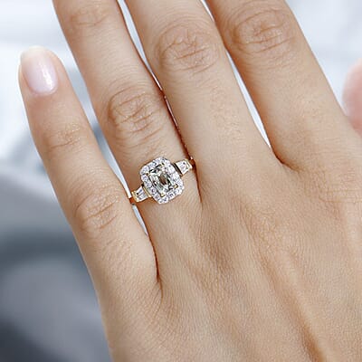 AAA Turkizite and White Zircon Halo Ring in Vermeil Yellow Gold Over Sterling Silver (Size 10.0) 1.15 ctw