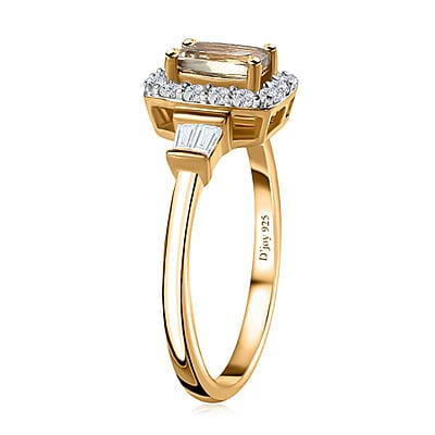 AAA Turkizite and White Zircon Halo Ring in Vermeil Yellow Gold Over Sterling Silver (Size 10.0) 1.15 ctw