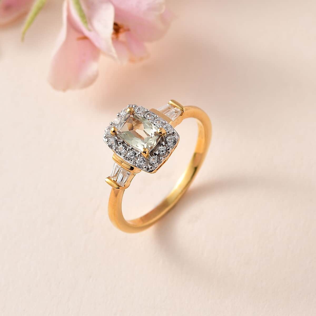 AAA Turkizite and White Zircon Halo Ring in Vermeil Yellow Gold Over Sterling Silver (Size 5.0) 1.15 ctw image number 1