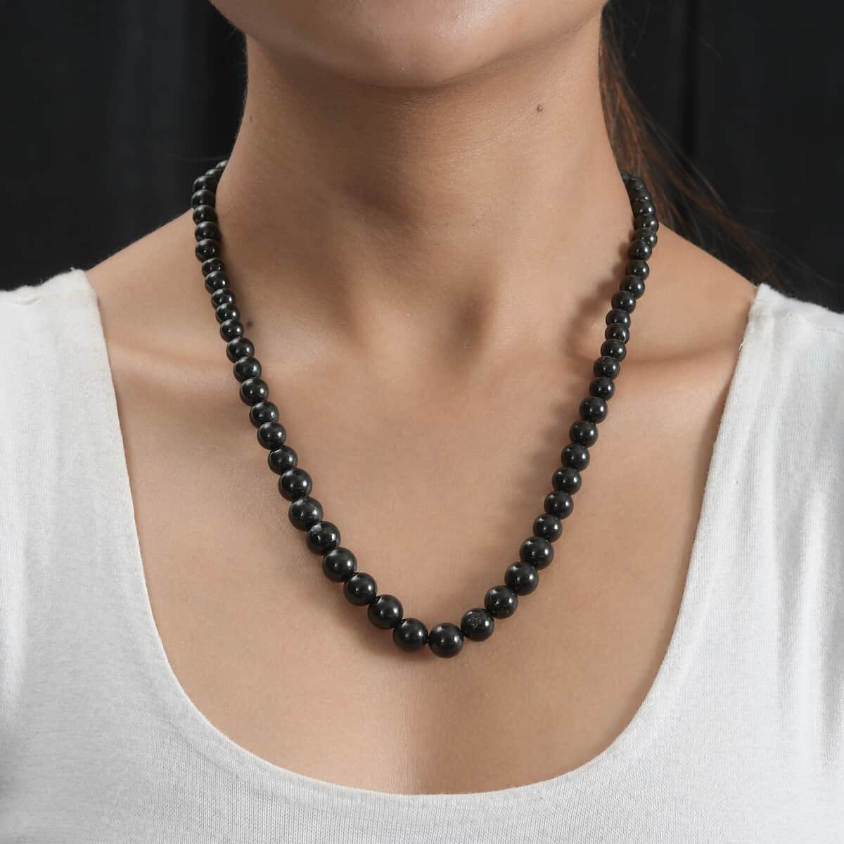 Karis Shungite Beaded Necklace 20 Inches in 18K Yellow Gold Plated 195.00 ctw image number 2