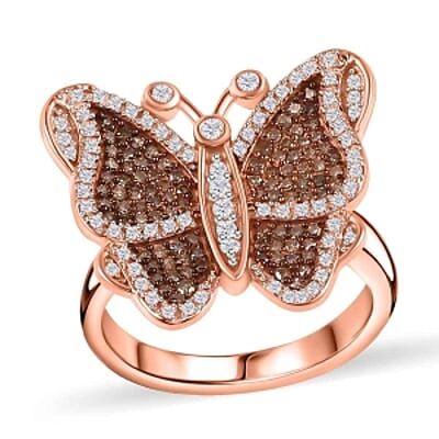 GP Natural Champagne and White Diamond 0.75 ctw Fancy Ring in Vermeil Rose Gold Over Sterling Silver (Size 10.0) (5.58 g)