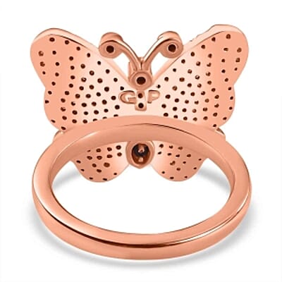 GP Natural Champagne and White Diamond 0.75 ctw Fancy Ring in Vermeil Rose Gold Over Sterling Silver (Size 10.0) (5.58 g)