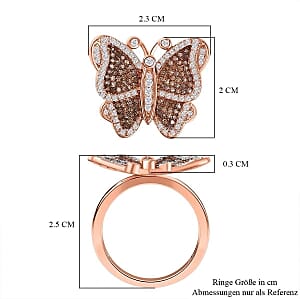 GP Natural Champagne and White Diamond 0.75 ctw Fancy Ring in Vermeil Rose Gold Over Sterling Silver (Size 10.0) (5.58 g)