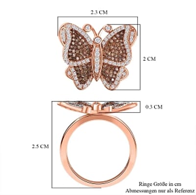 GP Natural Champagne and White Diamond 0.75 ctw Fancy Ring in Vermeil Rose Gold Over Sterling Silver (Size 10.0) (5.58 g)