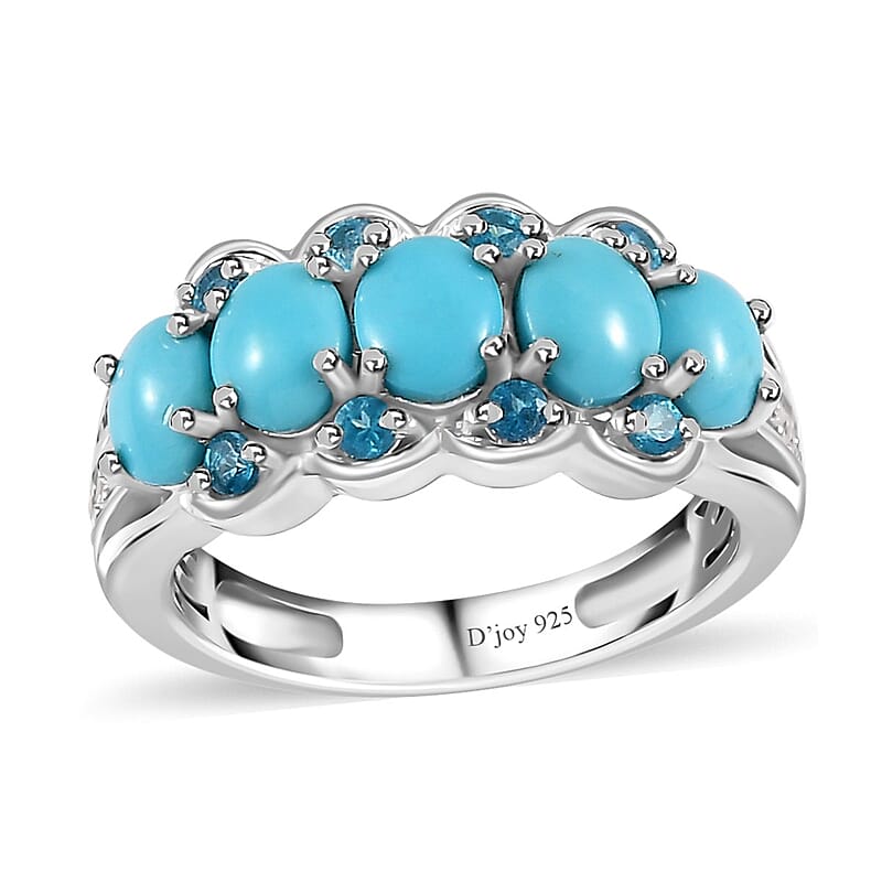 Sleeping Beauty Turquoise and Multi Gemstone Ring in Platinum Over Sterling Silver (Size 10.0) 1.85 ctw