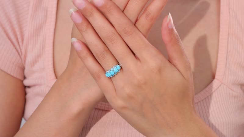 Sleeping Beauty Turquoise and Multi Gemstone Ring in Platinum Over Sterling Silver (Size 10.0) 1.85 ctw