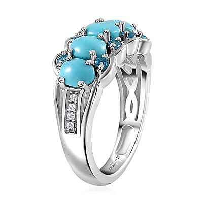 Sleeping Beauty Turquoise and Multi Gemstone Ring in Platinum Over Sterling Silver (Size 10.0) 1.85 ctw