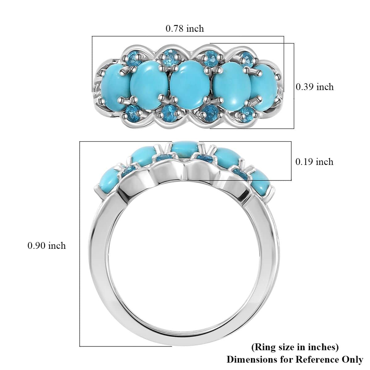 Sleeping Beauty Turquoise and Multi Gemstone Ring in Platinum Over Sterling Silver (Size 10.0) 1.85 ctw image number 5