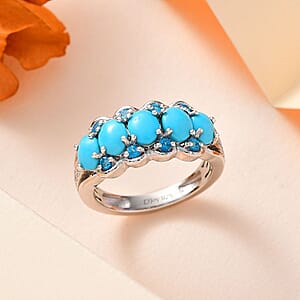 Sleeping Beauty Turquoise and Multi Gemstone Ring in Platinum Over Sterling Silver (Size 6.0) 1.85 ctw