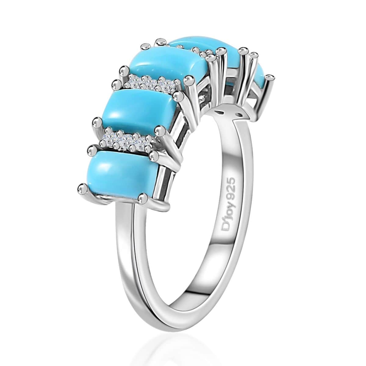 Sleeping Beauty Turquoise and White Zircon Ring in Platinum Over Sterling Silver (Size 10.0) 1.85 ctw image number 3