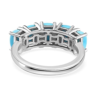 Sleeping Beauty Turquoise and White Zircon Ring in Platinum Over Sterling Silver (Size 10.0) 1.85 ctw
