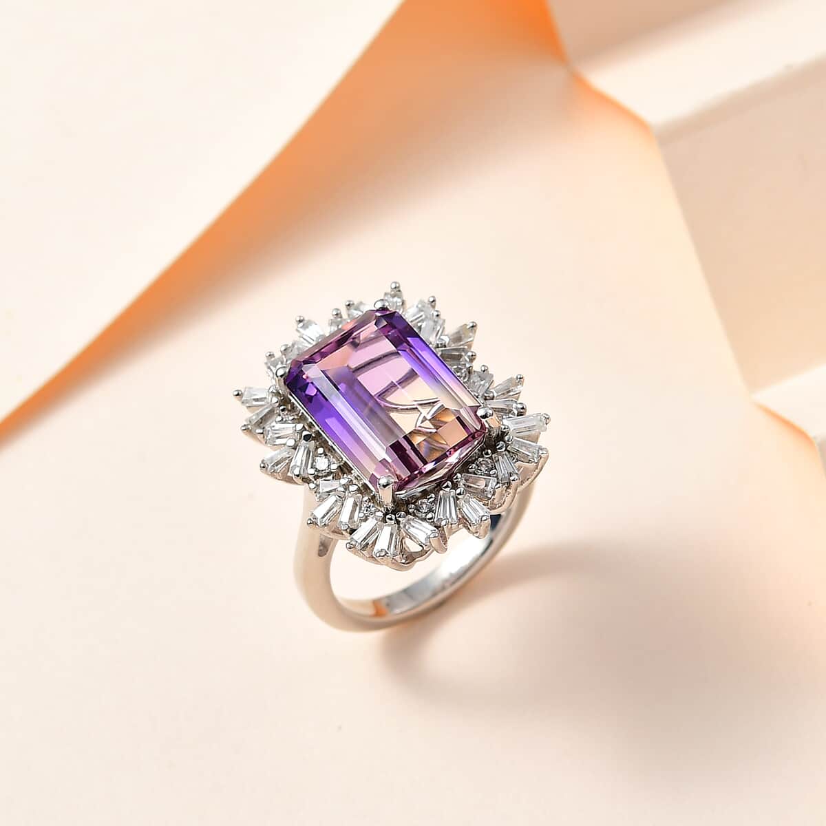 AAA Anahi Ametrine and White Zircon Ring in Platinum Over Sterling Silver (Size 6.0) 10.00 ctw image number 1