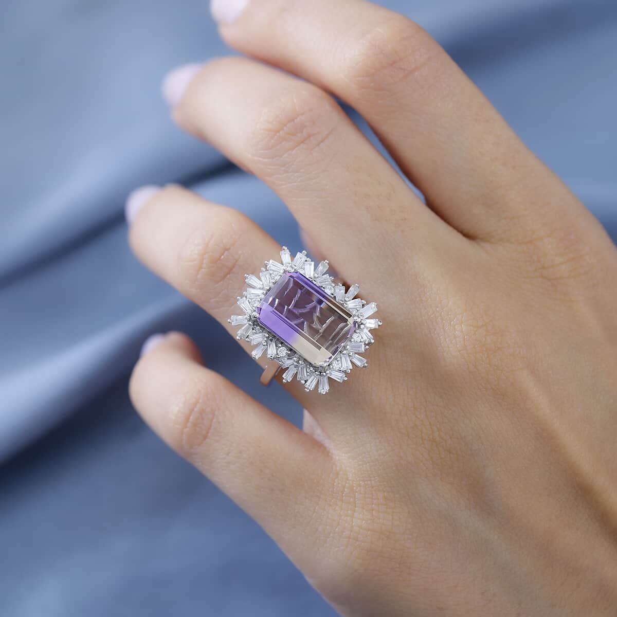 AAA Anahi Ametrine and White Zircon Ring in Platinum Over Sterling Silver (Size 6.0) 10.00 ctw image number 2