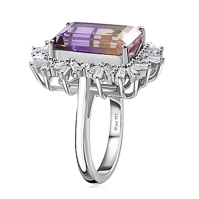 AAA Anahi Ametrine and White Zircon Ring in Platinum Over Sterling Silver (Size 6.0) 9.00 ctw