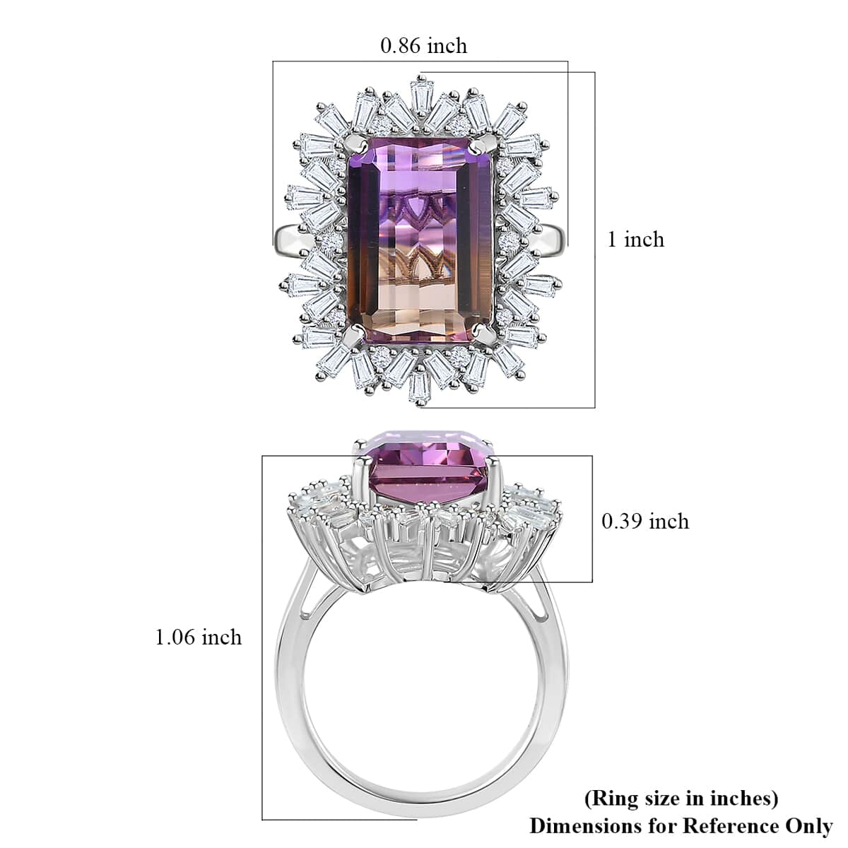 AAA Anahi Ametrine and White Zircon Ring in Platinum Over Sterling Silver (Size 6.0) 9.00 ctw image number 5