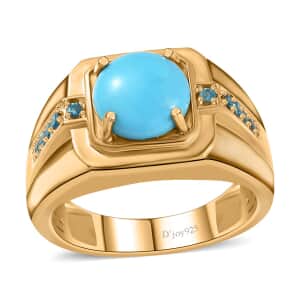Sleeping Beauty Turquoise and Malgache Neon Apatite Men's Ring in Vermeil Yellow Gold Over Sterling Silver (Size 10.0) 2.40 ctw