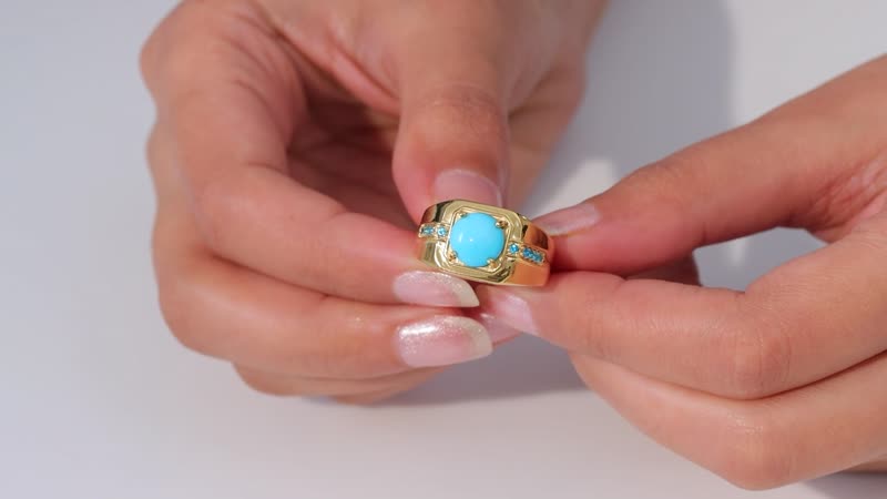 Sleeping Beauty Turquoise and Malgache Neon Apatite Men's Ring in Vermeil Yellow Gold Over Sterling Silver (Size 10.0) 2.40 ctw