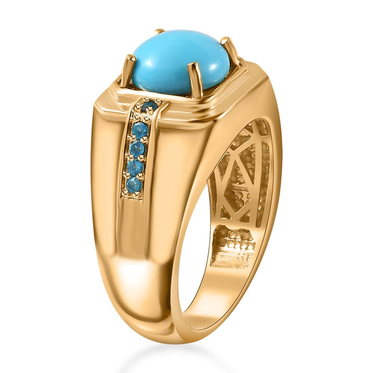 Sleeping Beauty Turquoise and Malgache Neon Apatite Men's Ring in Vermeil Yellow Gold Over Sterling Silver (Size 10.0) 2.40 ctw image number 3