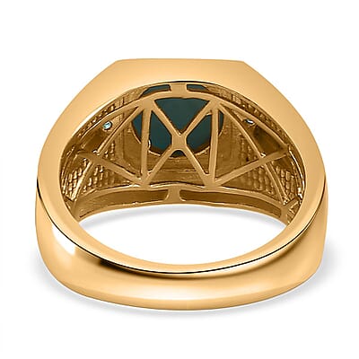 Sleeping Beauty Turquoise and Malgache Neon Apatite Men's Ring in Vermeil Yellow Gold Over Sterling Silver (Size 10.0) 2.40 ctw