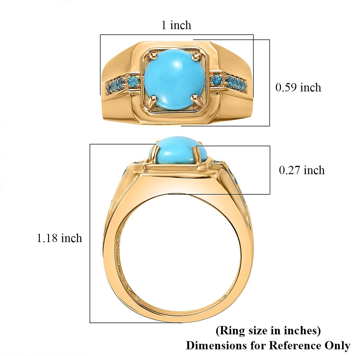 Sleeping Beauty Turquoise and Malgache Neon Apatite Men's Ring in Vermeil Yellow Gold Over Sterling Silver (Size 10.0) 2.40 ctw
