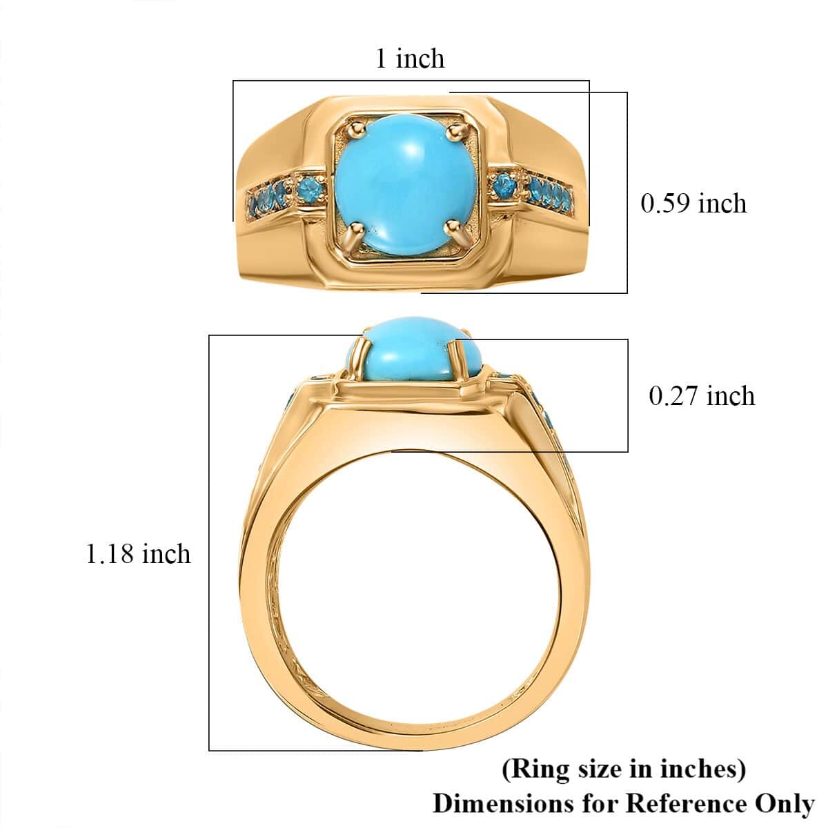 Sleeping Beauty Turquoise and Malgache Neon Apatite Men's Ring in Vermeil Yellow Gold Over Sterling Silver (Size 10.0) 2.40 ctw image number 5