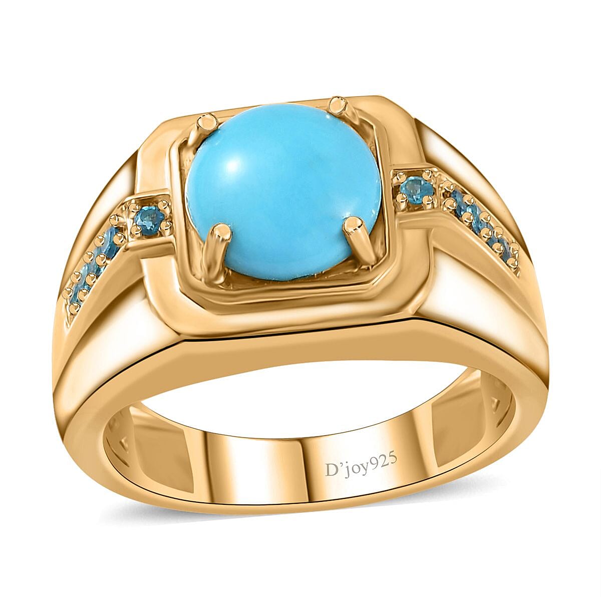 Sleeping Beauty Turquoise and Malgache Neon Apatite Men's Ring in Vermeil Yellow Gold Over Sterling Silver (Size 12.0) 2.40 ctw image number 0