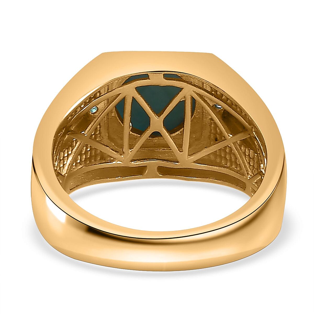Sleeping Beauty Turquoise and Malgache Neon Apatite Men's Ring in Vermeil Yellow Gold Over Sterling Silver (Size 12.0) 2.40 ctw image number 4