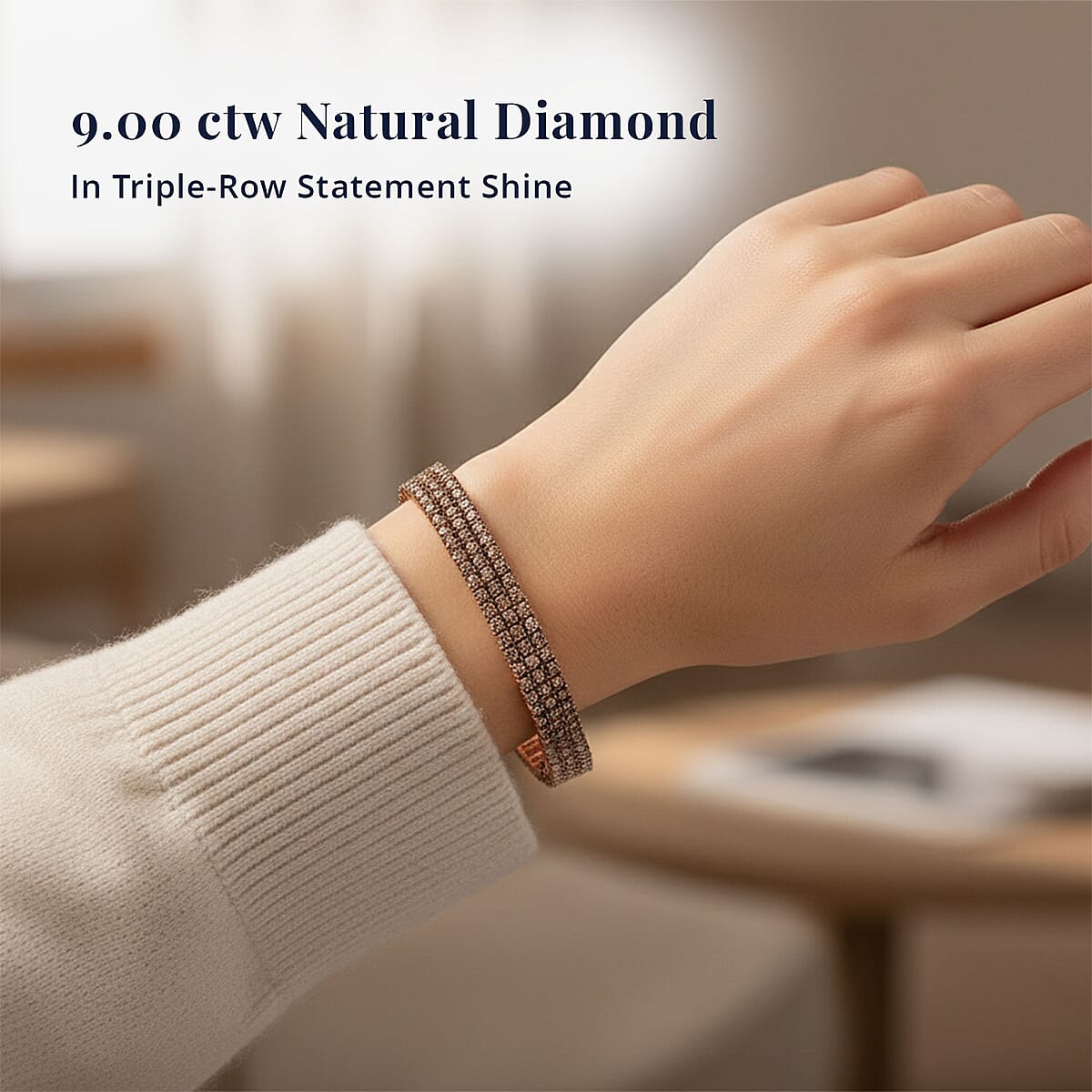 Natural Champagne Diamond 8.90 ctw Bracelet in Vermeil Rose Gold Over Sterling Silver (6.50 In) image number 1
