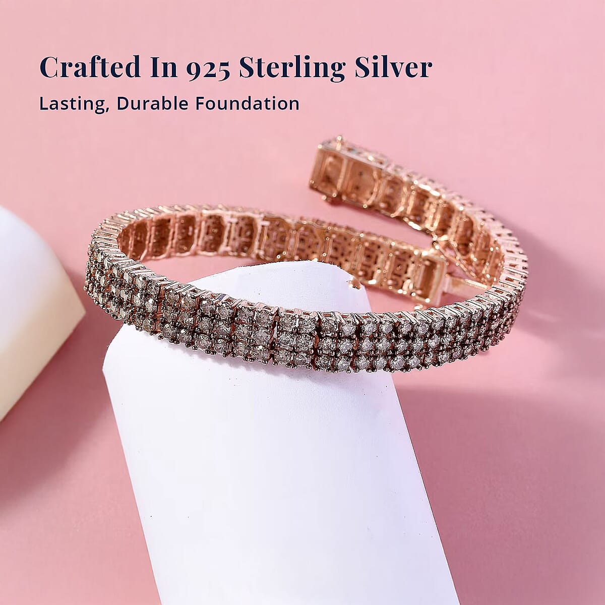 Natural Champagne Diamond 8.90 ctw Bracelet in Vermeil Rose Gold Over Sterling Silver (6.50 In) image number 2