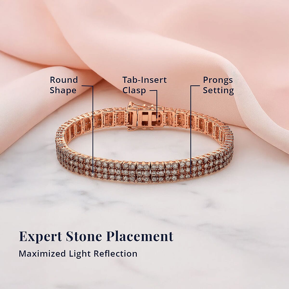 Natural Champagne Diamond 8.90 ctw Bracelet in Vermeil Rose Gold Over Sterling Silver (6.50 In) image number 4