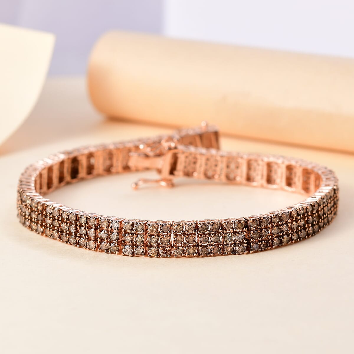 Natural Champagne Diamond 9.10 ctw Bracelet in Vermeil Rose Gold Over Sterling Silver (8.00 In) image number 1
