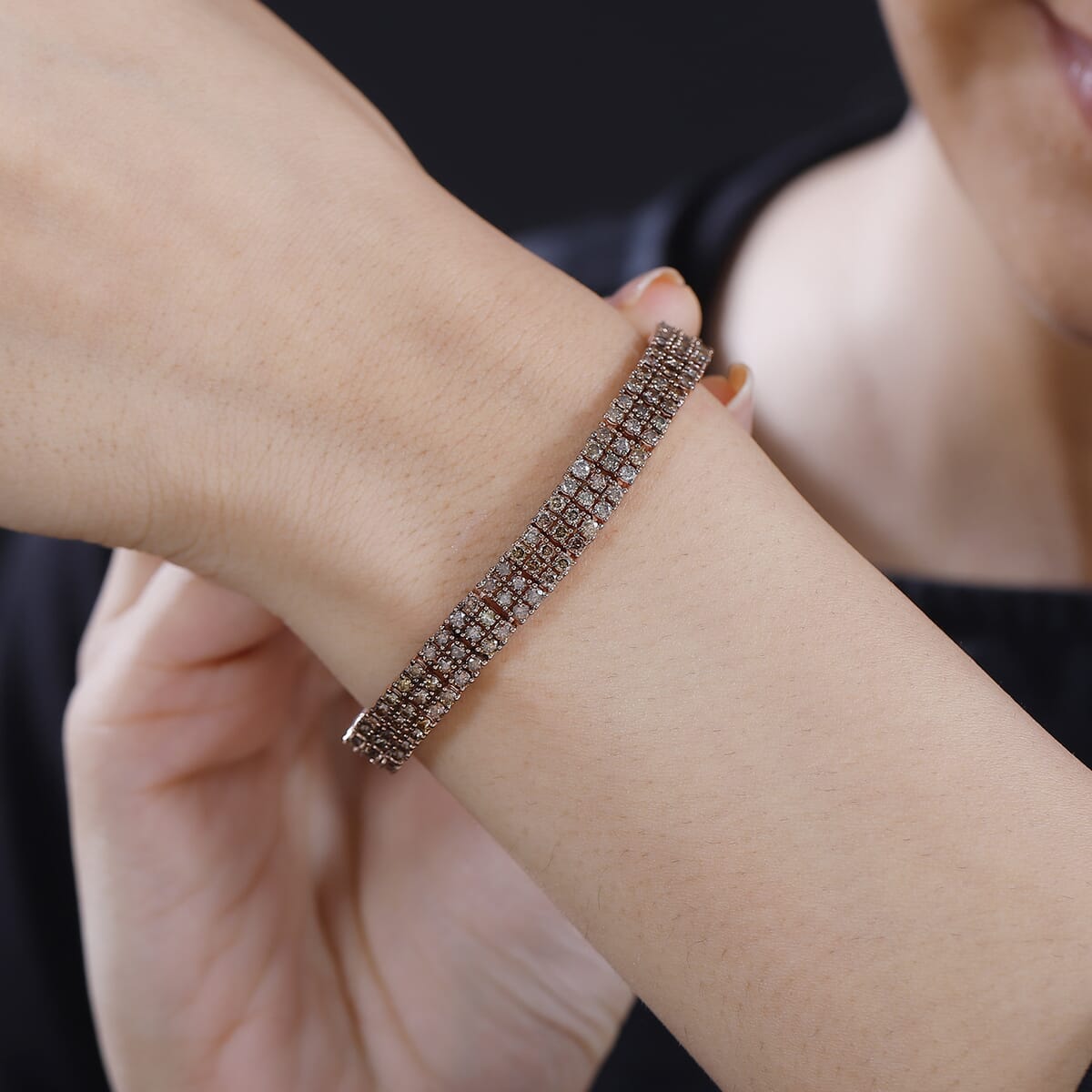 Natural Champagne Diamond 9.10 ctw Bracelet in Vermeil Rose Gold Over Sterling Silver (8.00 In) image number 2