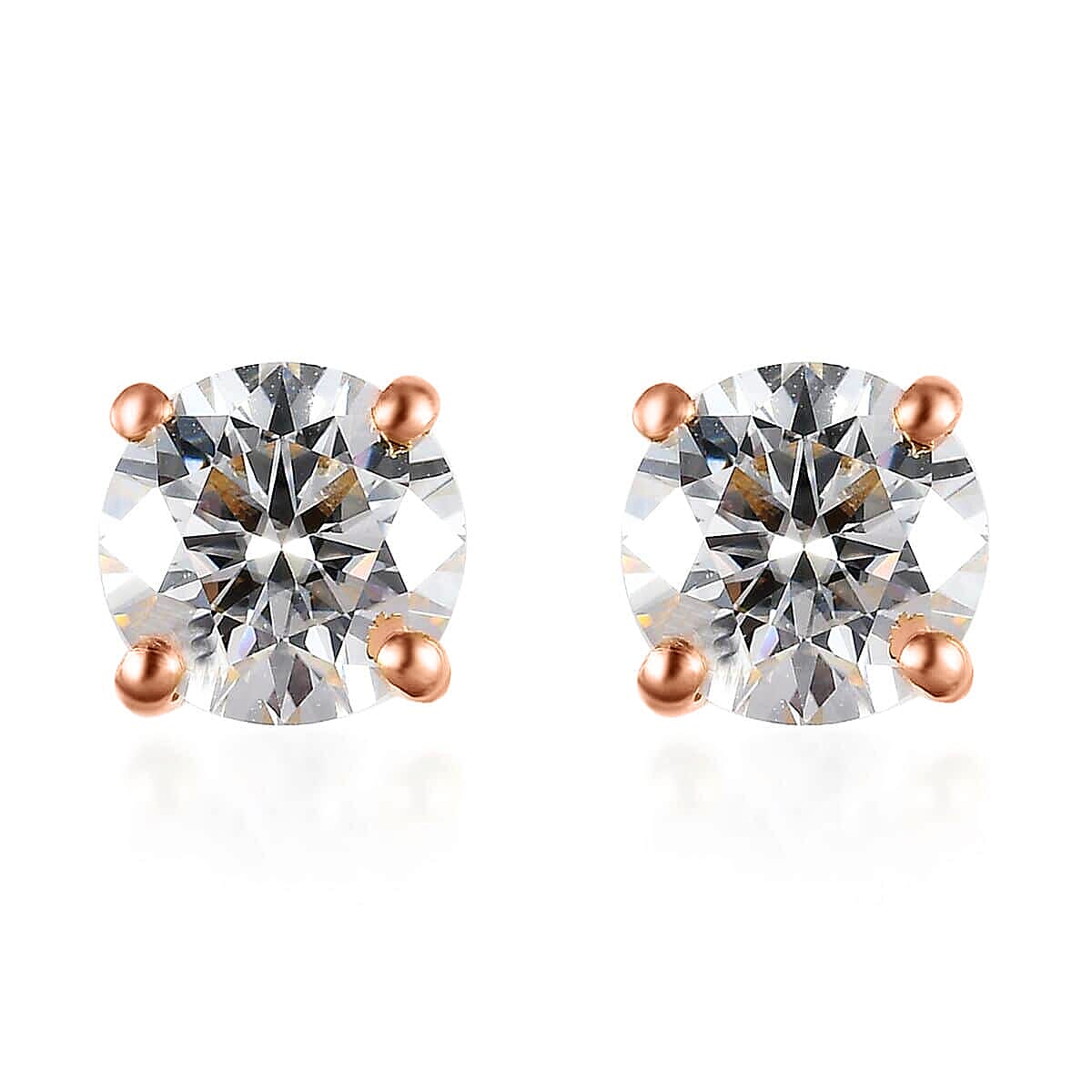 120 Facets Moissanite 2.00 ctw Stud Earrings in Vermeil Rose Gold Over Sterling Silver image number 0
