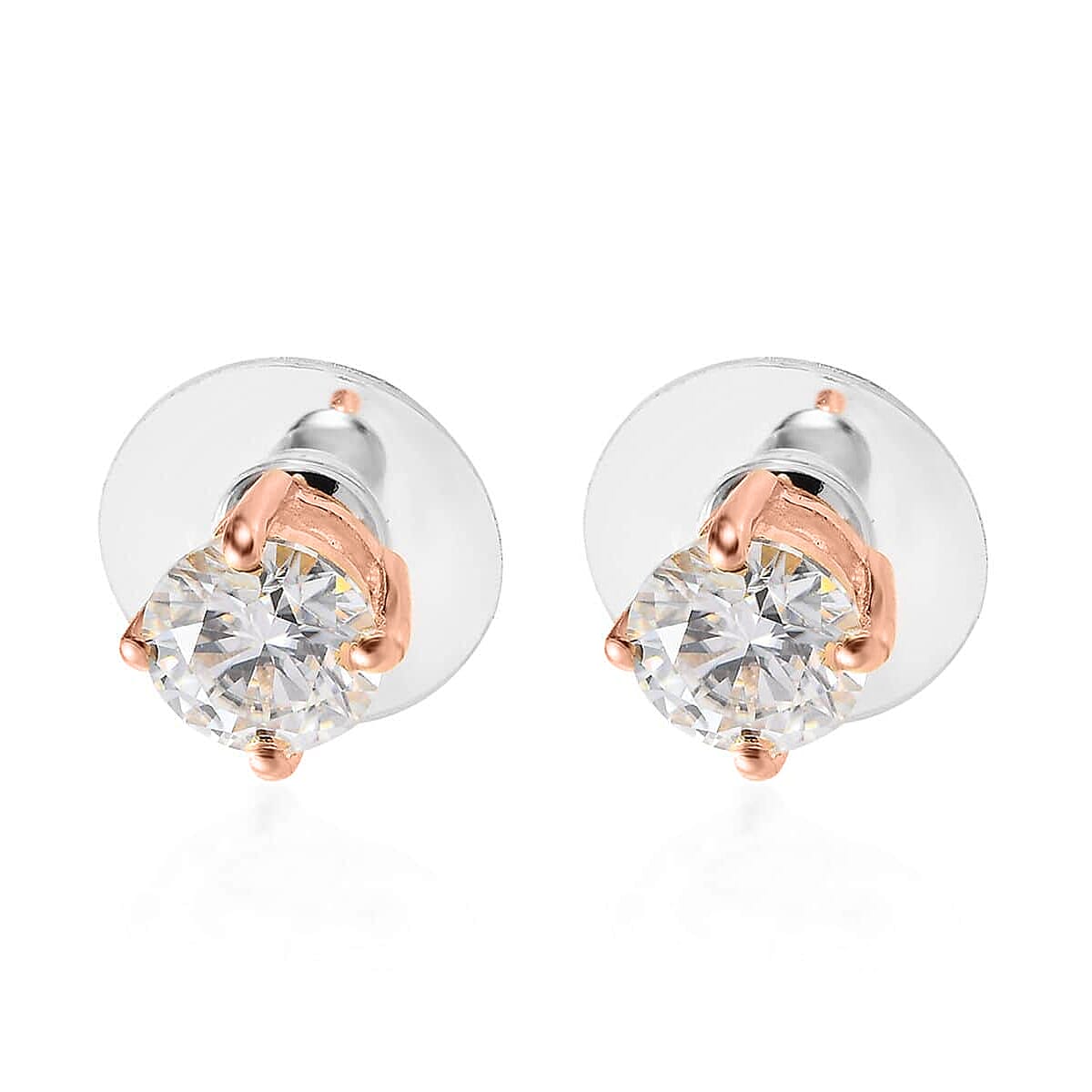 120 Facets Moissanite 2.00 ctw Stud Earrings in Vermeil Rose Gold Over Sterling Silver image number 2