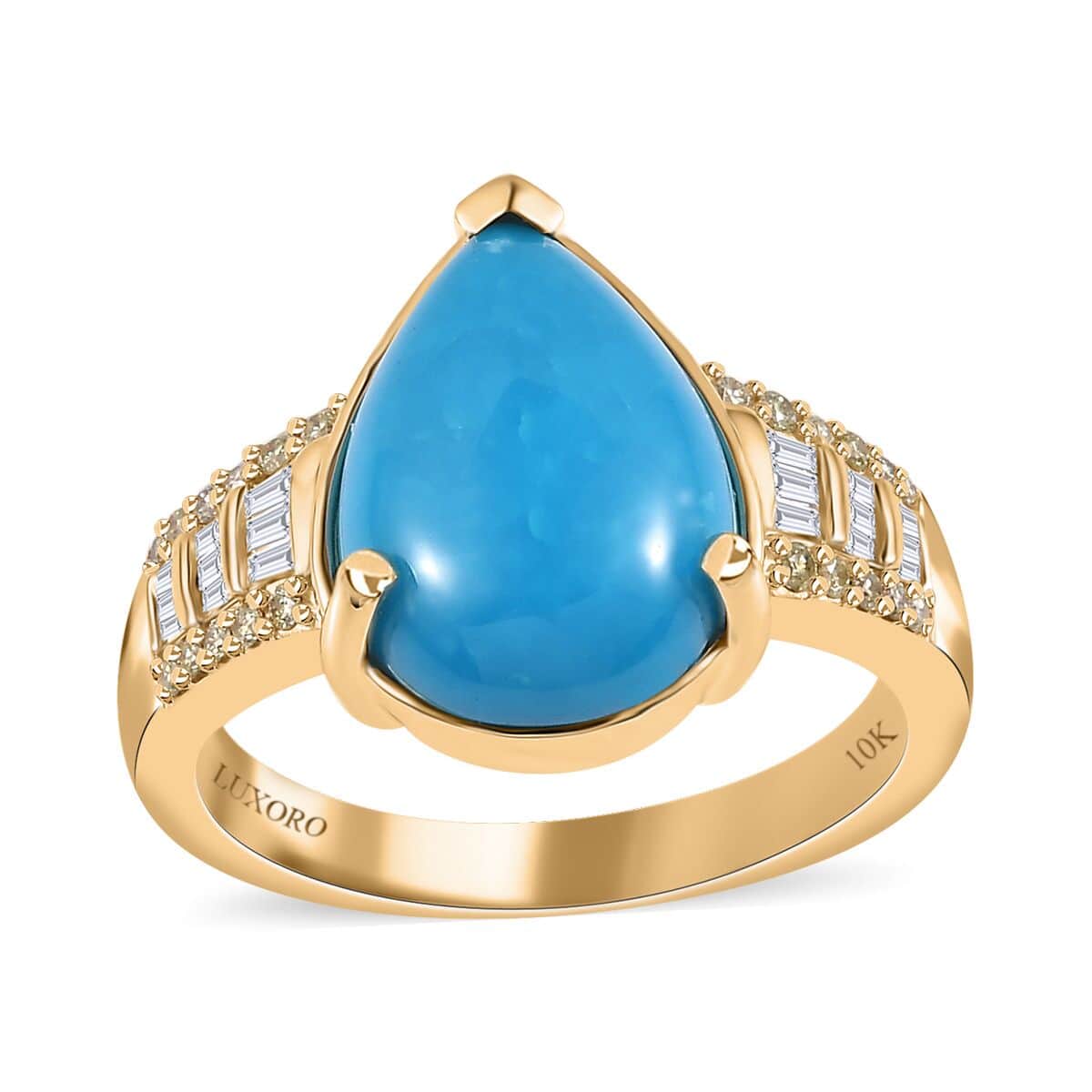 Luxoro 10K Yellow Gold Premium Sleeping Beauty Turquoise, I2 Natural Yellow and White Diamond Ring (Size 10.0) 5.25 Grams 4.75 ctw image number 0
