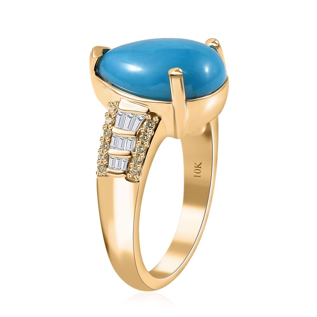 Luxoro 10K Yellow Gold Premium Sleeping Beauty Turquoise, I2 Natural Yellow and White Diamond Ring (Size 10.0) 5.25 Grams 4.75 ctw image number 3