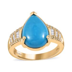 Luxoro 10K Yellow Gold Premium Sleeping Beauty Turquoise, I2 Natural Yellow and White Diamond Ring (Size 6.0) 5.25 Grams 4.75 ctw