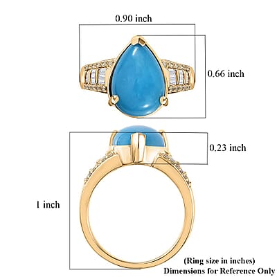Luxoro 10K Yellow Gold Premium Sleeping Beauty Turquoise, I2 Natural Yellow and White Diamond Ring (Size 7.0) 5.25 Grams 4.75 ctw