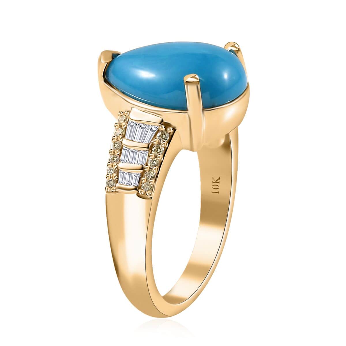 Luxoro 10K Yellow Gold Premium Sleeping Beauty Turquoise, I2 Natural Yellow and White Diamond Ring (Size 8.0) 5.25 Grams 4.75 ctw image number 3