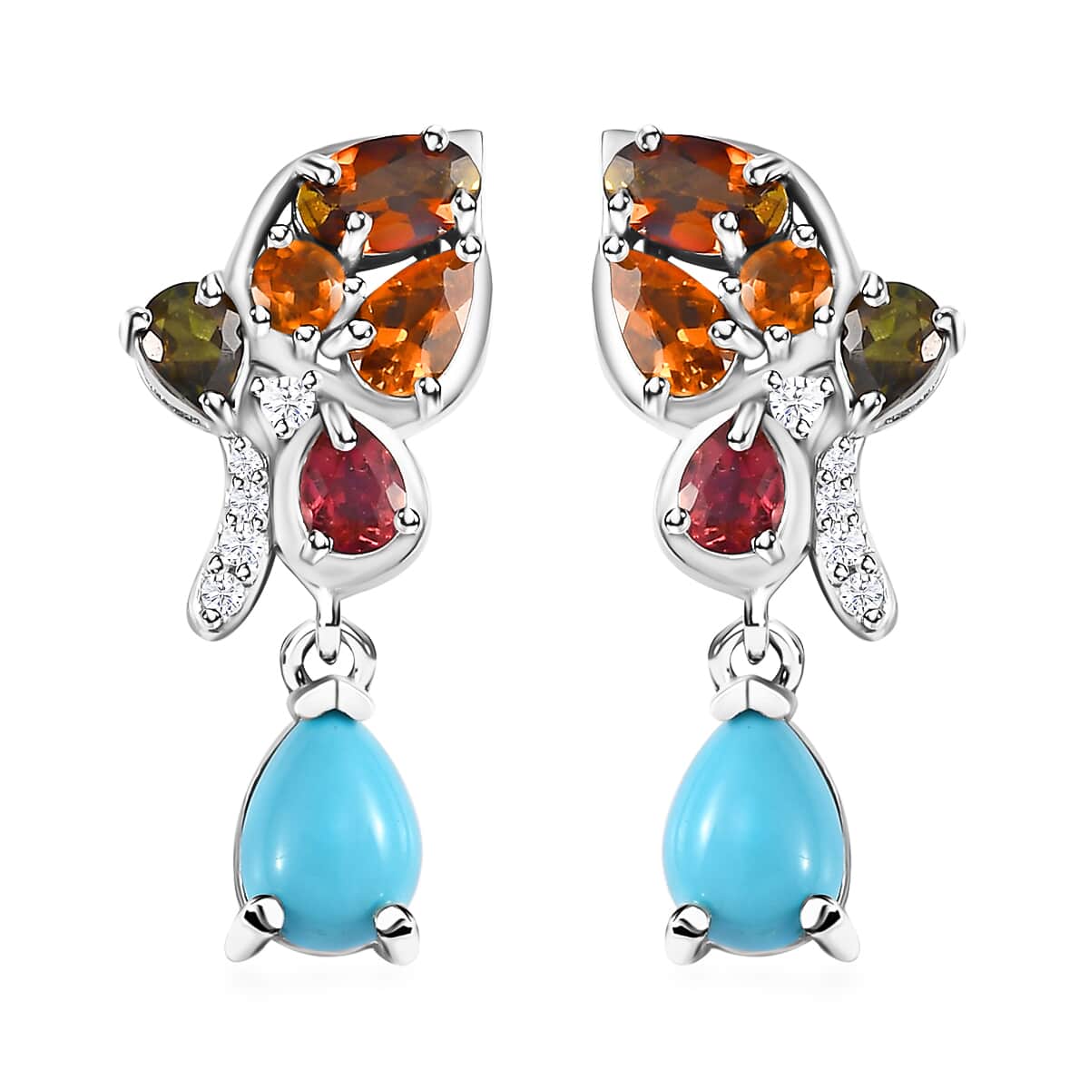 Sleeping Beauty Turquoise and Multi Gemstone Earrings in Platinum Over Sterling Silver 3.40 ctw image number 0