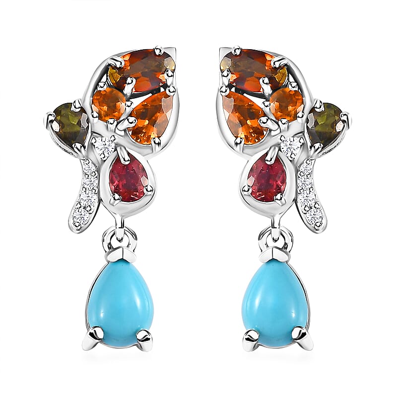 Sleeping Beauty Turquoise and Multi Gemstone Earrings in Platinum Over Sterling Silver 3.40 ctw